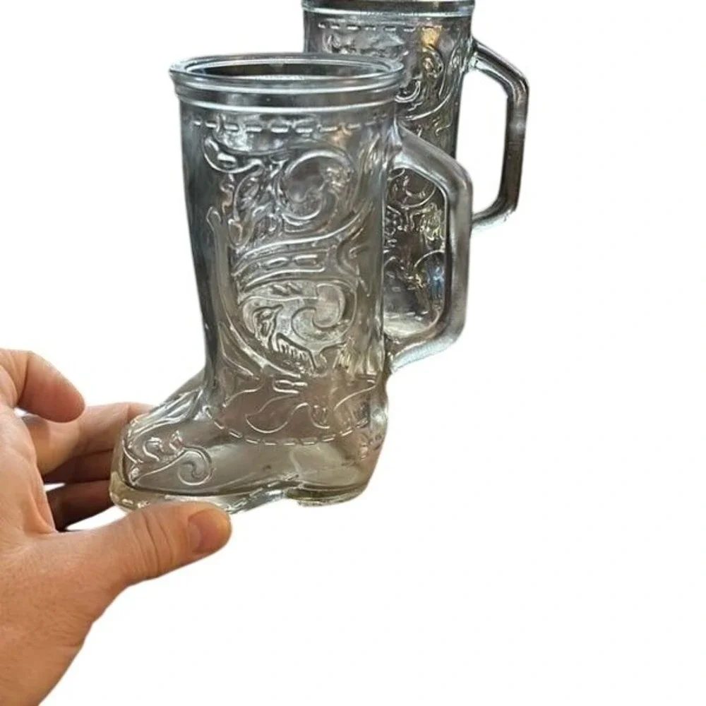 Vintage Glass Cowboy Boot‎ Mugs – Set of 2 Western Novelty Glassware